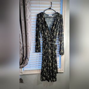 Rosalyn Knit Midi Faux Wrap Dress, size L deep green
